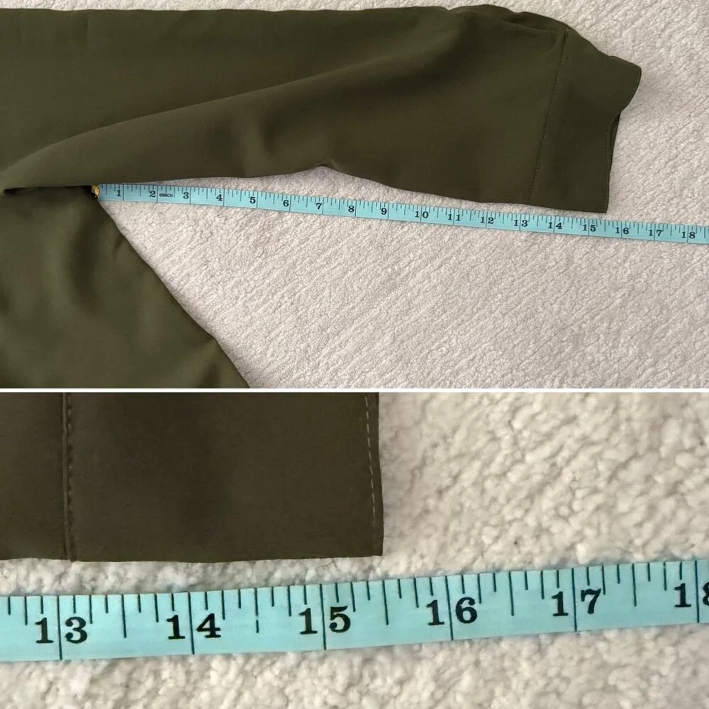 Olive Green Top Size Large Button Front Long Sleeve Blouse Fall Utility Neutral - Picture 6 of 10
